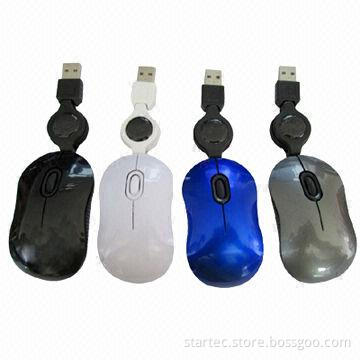 Mini Travel USB Retractable Optical Mouse for Laptops and PCs, with 800DPI Resolution